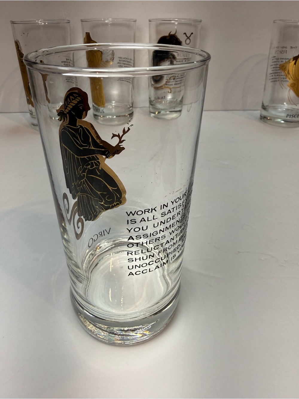 Vintage MCM Hocking 22K Gold Zodiac Highball Glass Tumblers Set of 5 - Picture 9 of 12